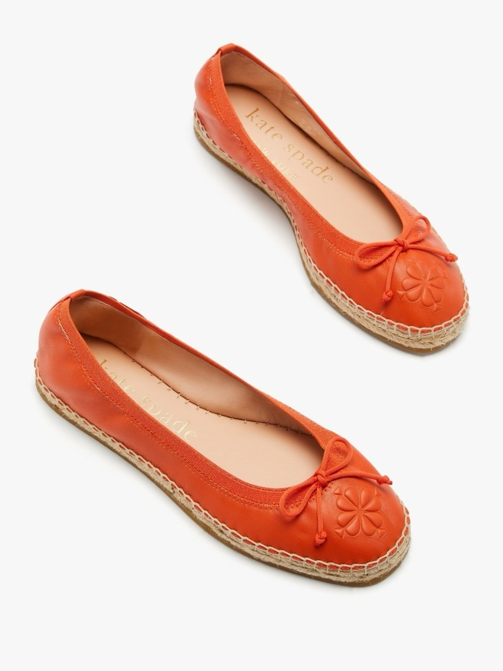 Kate Spade Clubhouse Espadrille Flats in bright orange leather round toe SZ 8.5